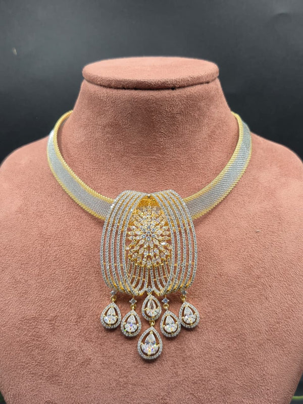 Aarohi Gold-Silver Cascade Necklace Set