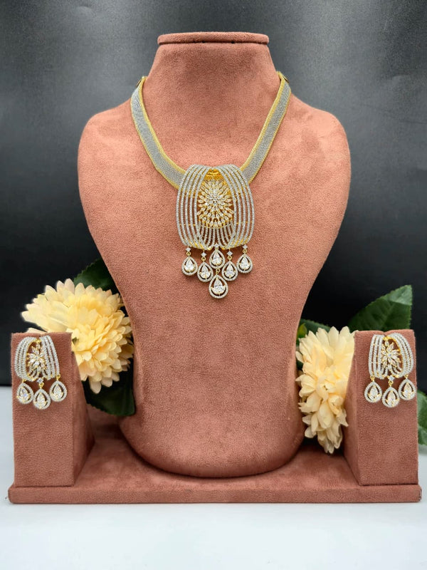 Aarohi Gold-Silver Cascade Necklace Set